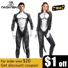  NADANBAO Creative Cosplay Animal Huskies Catsuit Costumes Man Women Full Cover Elastic  Halloween Bodysuits Zentai with tail 