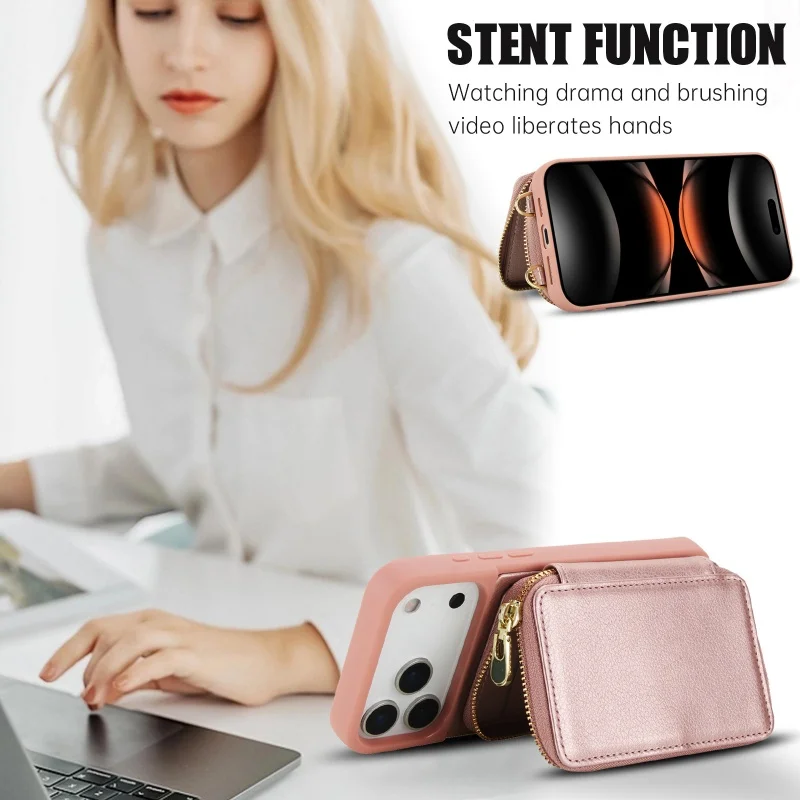 Elegant Crossbody Leather Wallet Phone Case with Zipper Card Holder
