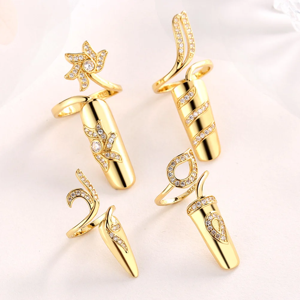 

4 Pcs Fingernail Cap Ornament Fashion Rings Shaped Jewelry Decoration Set Manicure Miss