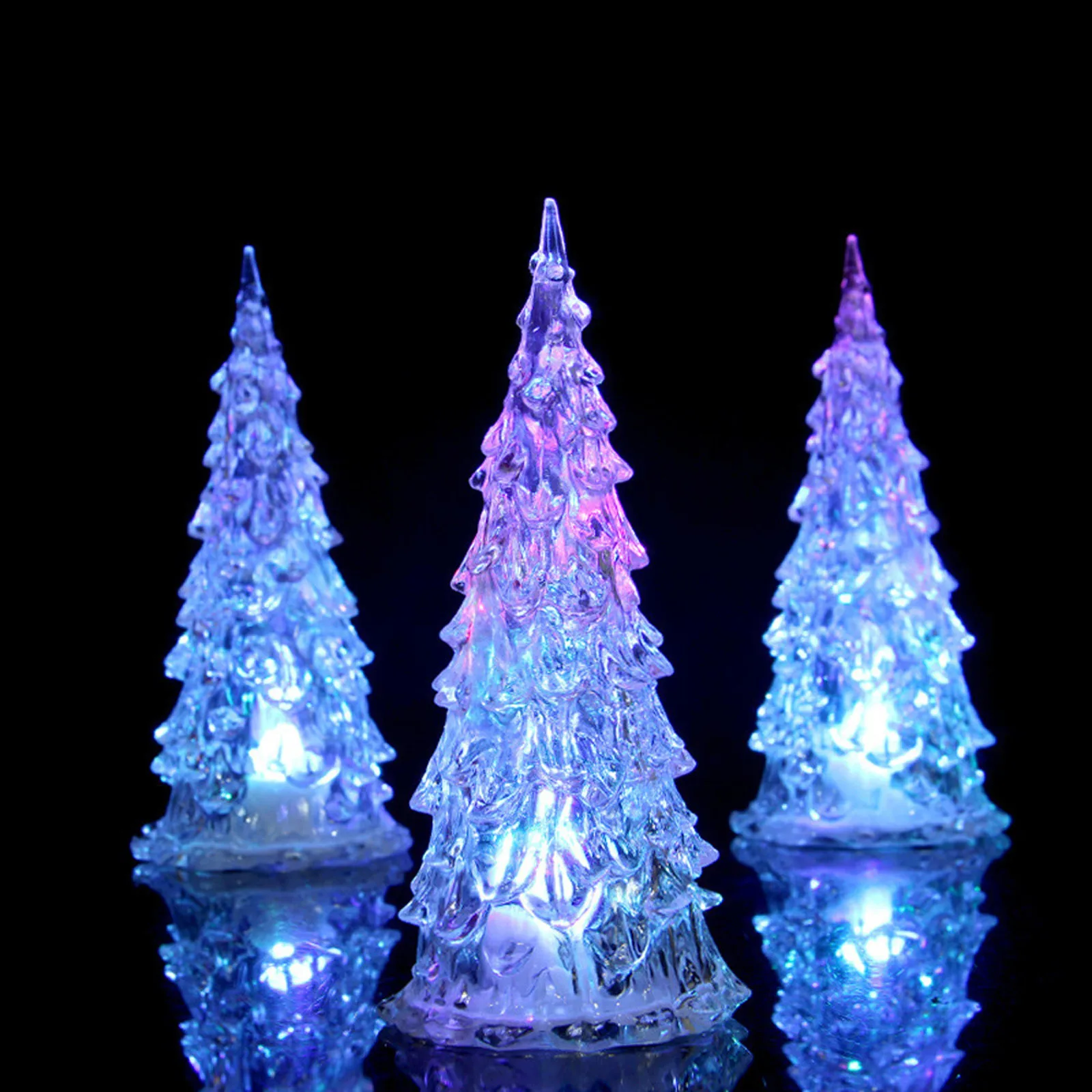 1PC Night Light Christmas Tree Colorful Led Acrylic Lighted Christmas Decoration, 7 Color Changing Table Top Christmas Tree 5 in