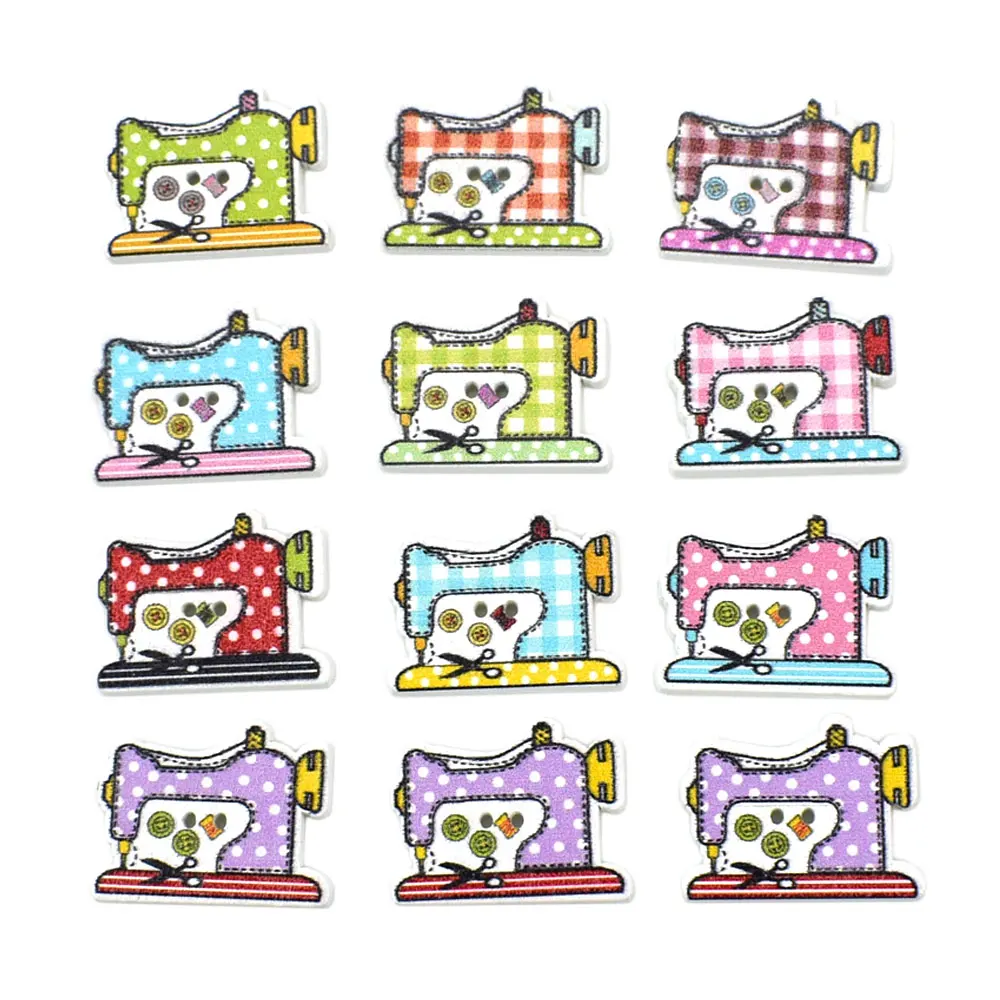 

50pcs 2 Holes Wooden Buttons Painted Sewing Machine Shape Clothing Button DIY Crafts Accessories Decor Handwork Sewing Scrapbook