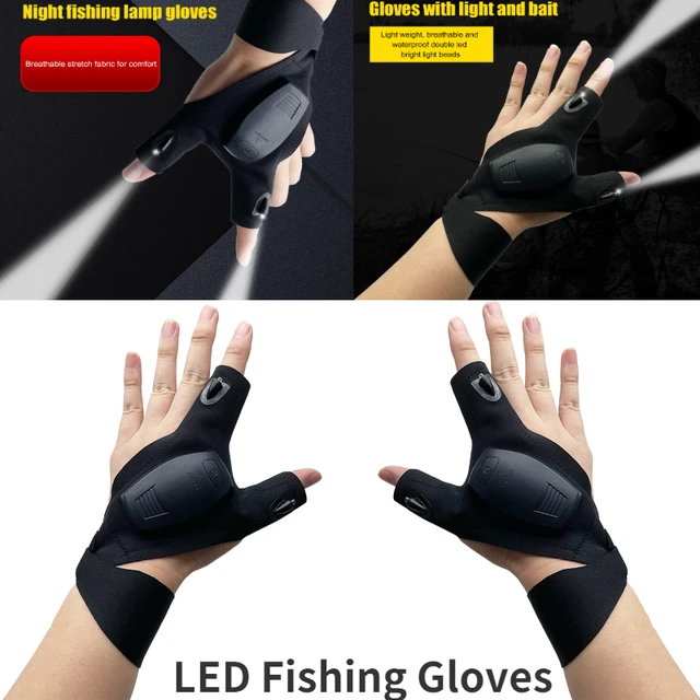 1 paire LED demi-doigt gants de pêche lampe de poche torche