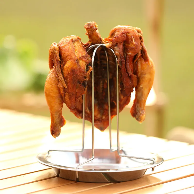 YOMDID Chicken Roaster Rack With Bowl Turkey Duck Roast Rack BBQ Grill Stainless Steel Stand Holder Oven Kitchen BBQ Tool