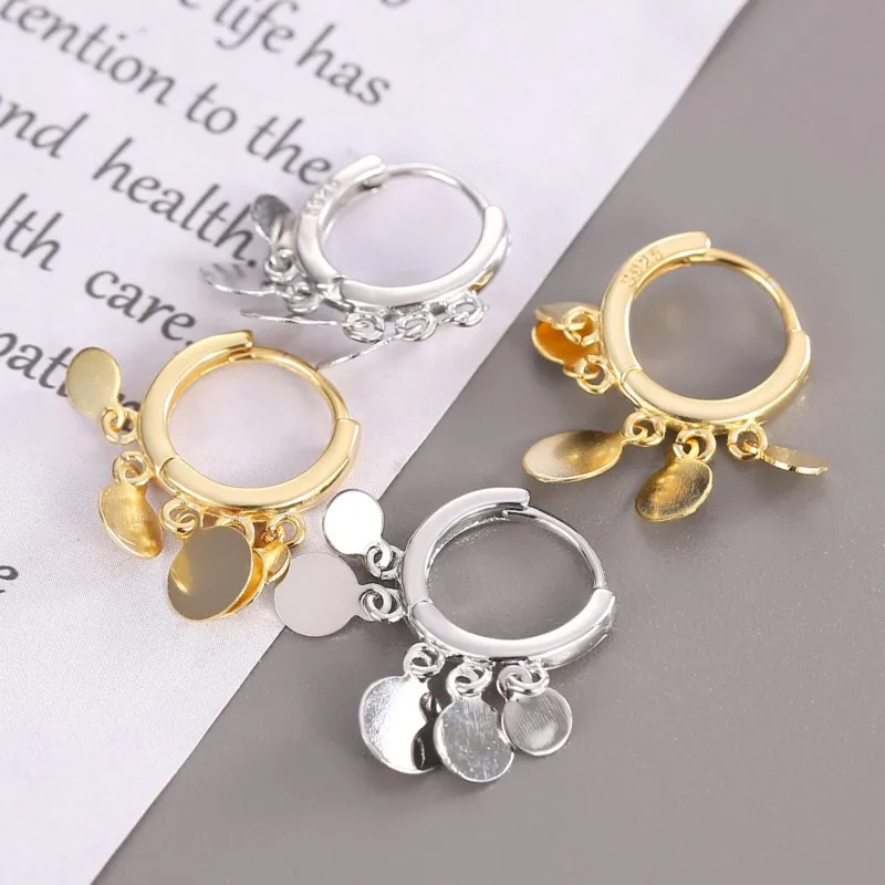 2024 New Fashion Round Charm Tassel Hoop Earring for Women Silver Color Statement Earring Party Jewelry Accessories