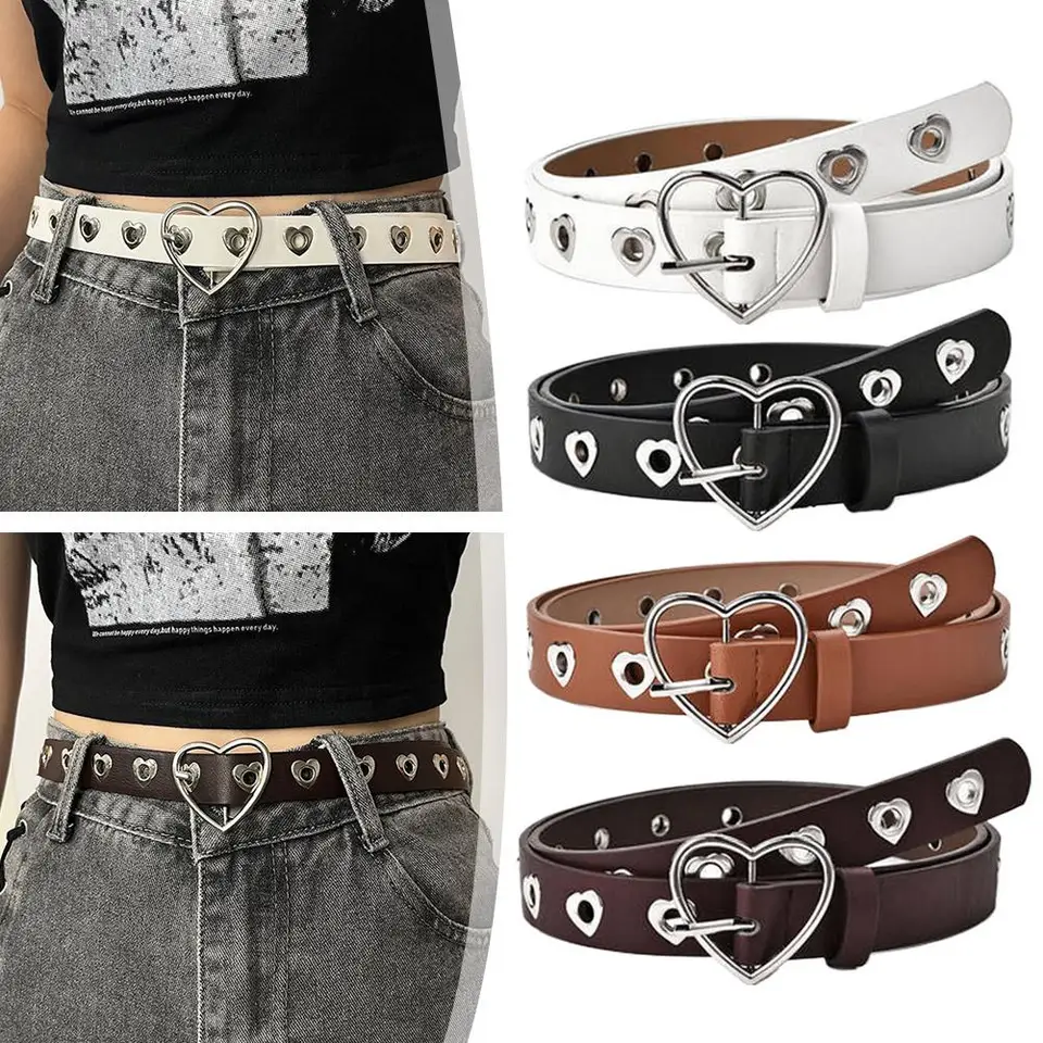 Cinturón Para Mujer Con Ojales En Forma De Corazón - Cuero PU, Ancho 2.5 Cm, Largo 105 Cm, Ajustable Y Versátil
