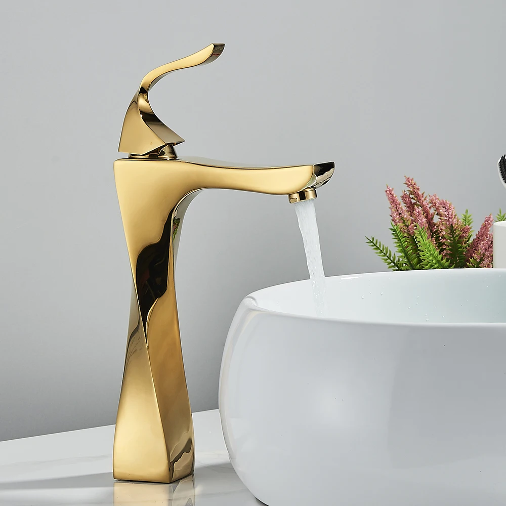 Golden ห้องน้ําก๊อกน้ําอ่างล้างหน้าก๊อกน้ําเดี่ยวทองเหลืองร้อนและเย็นอ่างล้างจานแตะดาดฟ้าติดตั้ง One Hole อ่างล้างหน้า TAP 1