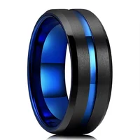 Fashion 8mm Mens Blue Groove Beveled Edge Black Stainless Steel Ring Zircon Celtic Dragon Red Carbon Fibre Ring Men Wedding Band 2