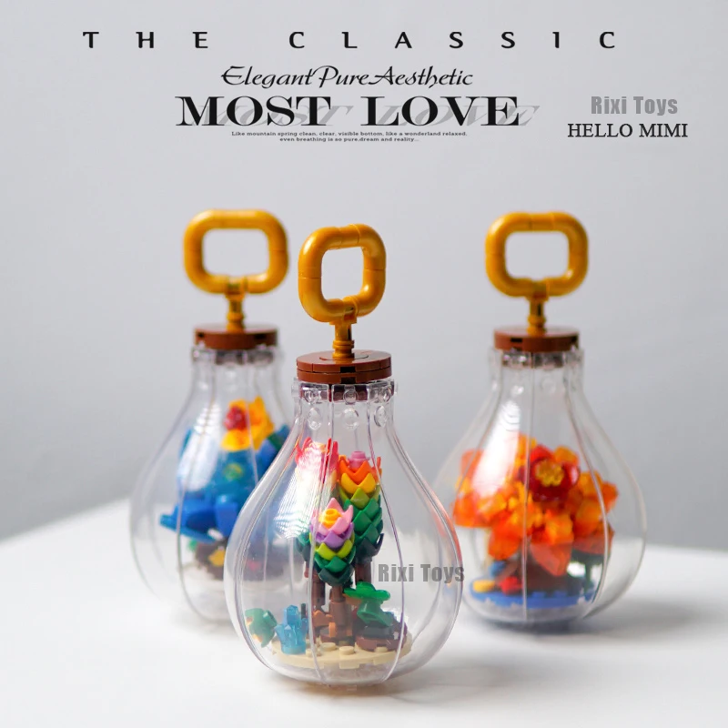 

Creative Light Bulbs Succulent Potted Flower Plants Building Blocks Romantic Home Decoration DIY Bricks Toys for Children Gifts