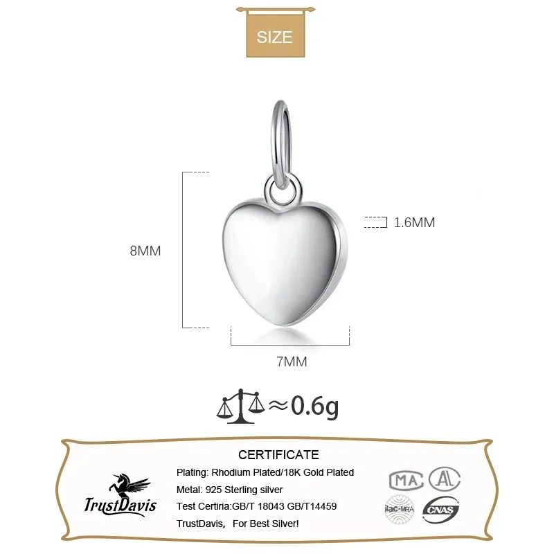925 Sterling Silver Pendant Handmade DIY Necklace Bracelet Romantic Heart Accessories Jewelry HY725