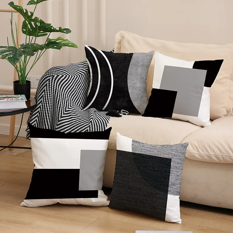 

New Balck & White Modern Abstract Geometric Cushion Covers Ultra Soft Modern Polyester Throw Pillows Cover Sofa Couch Seat Decor