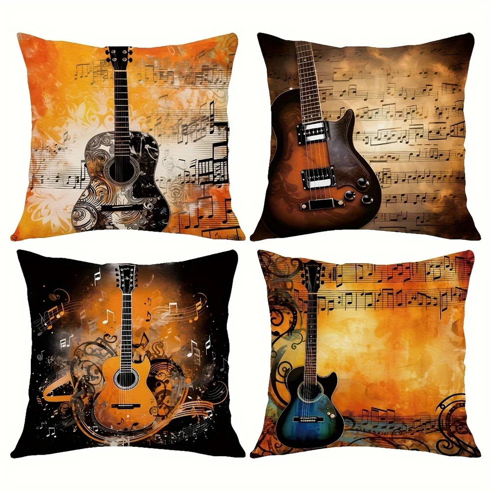 Guitar Music Pattern Pillow CoverSuitable for sofa car bedroom decorative cushion cover pillow cover