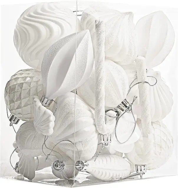 Christmas Ball Ornaments Shatterproof Plastic Tree Ornaments 24 PCS Shaped Styles Xmas Tree Holiday Decor,White 1