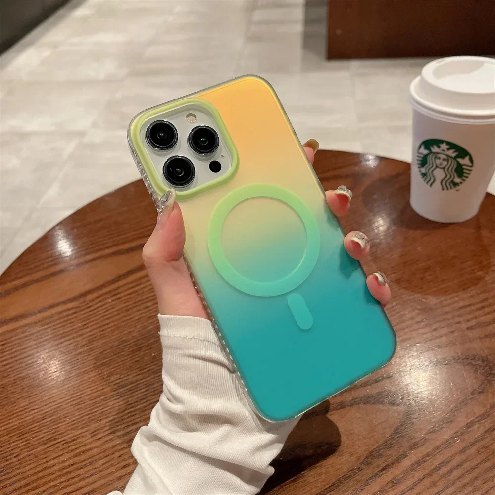 Aurora Gradient Magnetic Charging Case - Luxury Acrylic Laser Cover