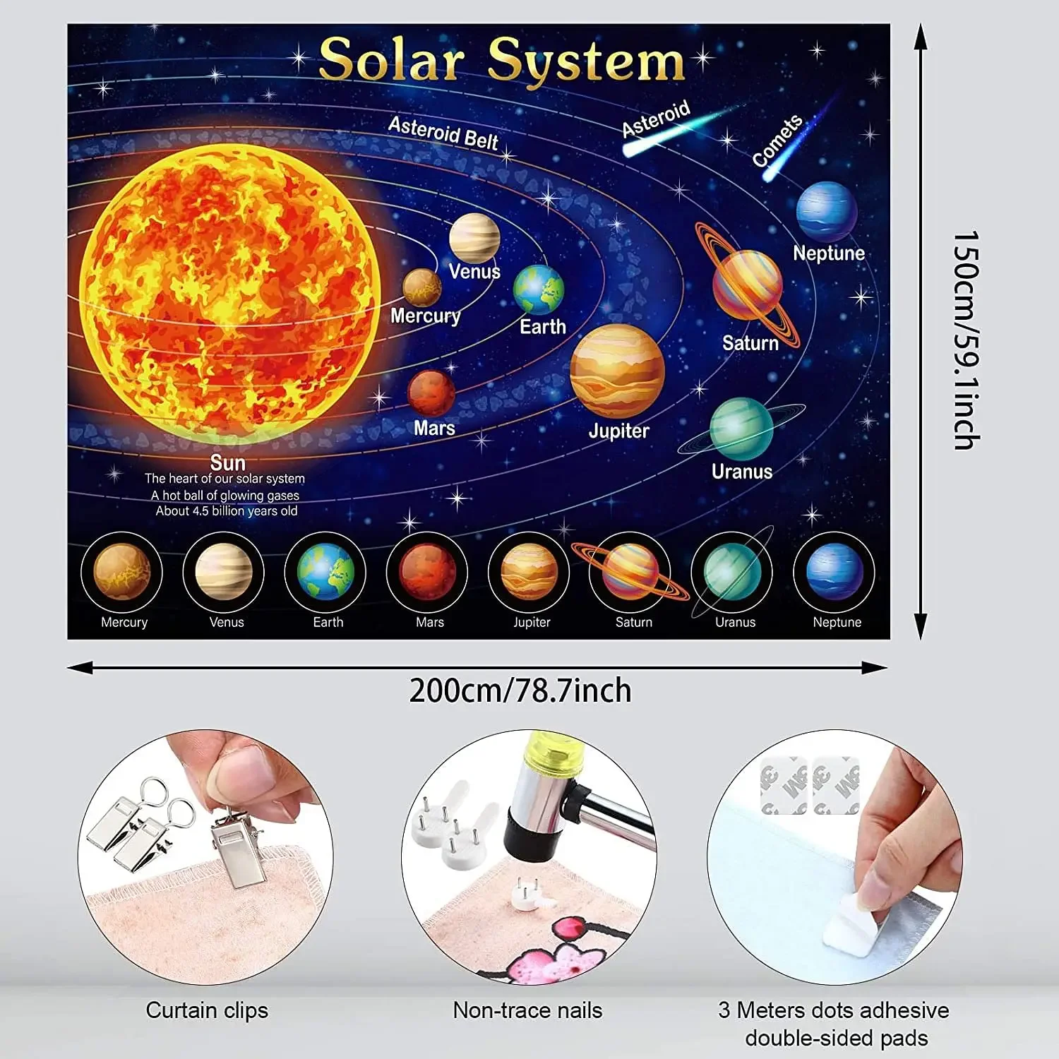 Solar System Wall Hanging Tapestry Aesthetic Outer Space Tapestries Galaxy Room Decoration Educational Anime Kawaii Home tapestry decor