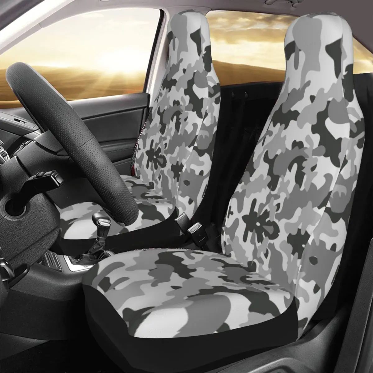 Camouflage Military Grey Camo Universal Car Seat Cover Auto Interior