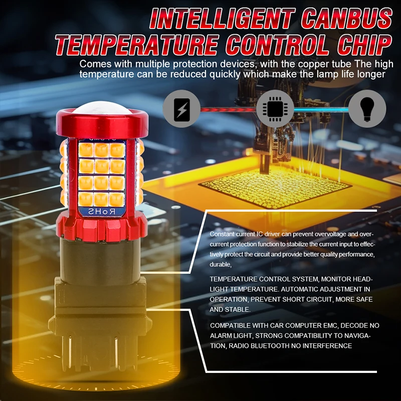 CARLITEK LED Turn Signal Bulbs 7440 7443 W21W W21 5W, Amber Yellow Canbus No Hyper Flash 2PCS 3156 3157 P27 7W T20 T25 - Image 6