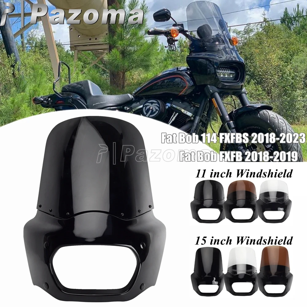 Front Mask Headlight Windshield Mask Cover For Harley Fat Bob FXFB 114 FXFBS Motorcycle 48-55mm Fork Club Style Fairing 2018-24