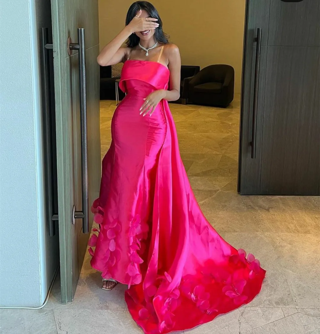 

Elegant Long Taffeta Evening Dresses With Flowers فساتين السهرة Sheath Muslim Floor Length Party Dress for Women