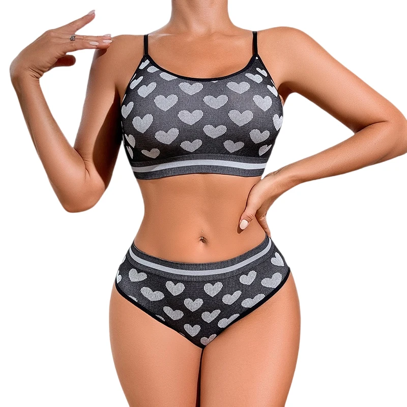 2-teiliges nahtloses Damen-Sport-BH-Set: Koreanischer Push-up-BH ohne Bügel und passendes sexy Tube-Top und hochelastisches Höschen._voghion.com
