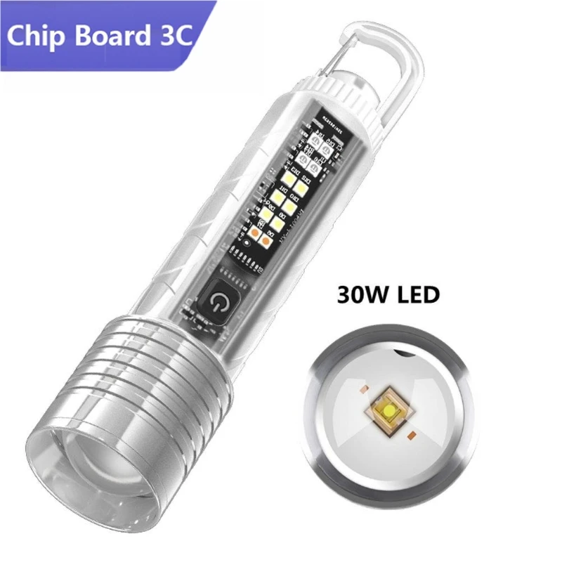 

High Power LED Flashlight Type-C Telescopic Zoom Multi Light Source With Magnet Hook Multifunctional Portable Torch