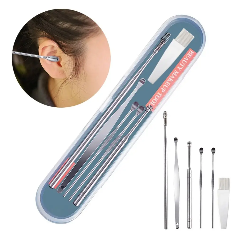 

6pcs Suit Luminous Ear Pick Practical Convenient Ear Care Ear Picking Tool Stainless Steel Material Ear Digging Tools Home