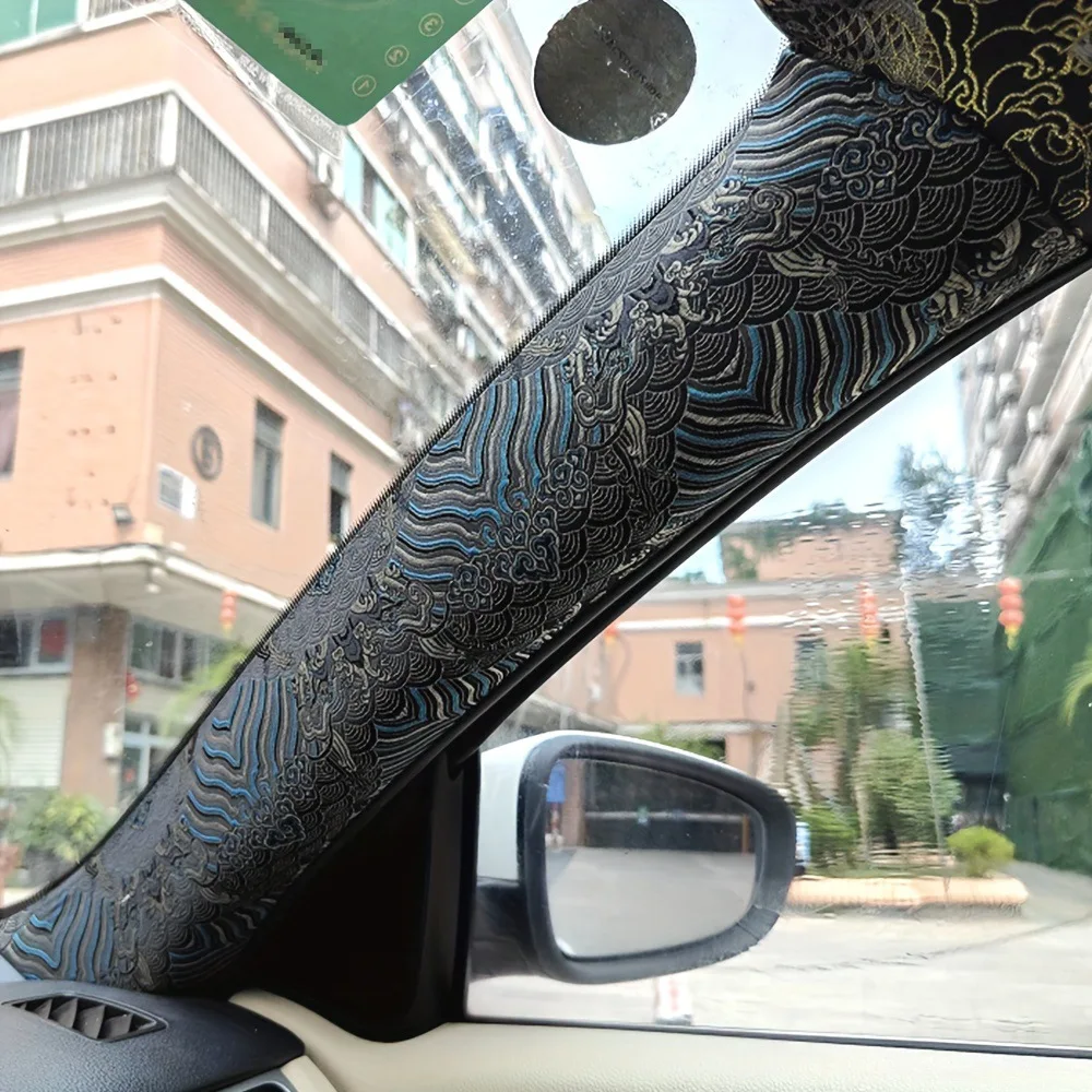 Interior Side Sticker 1PCS Car Interior Stickers High-grade Brocade Satin Embroidery Stickers ...