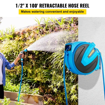 VEVOR 30M Automatic Air Hose Reel Retractable 1/2 inch 100ft Wall Mounted Garden Hose Watering Extendable Telescopic Hose Reel