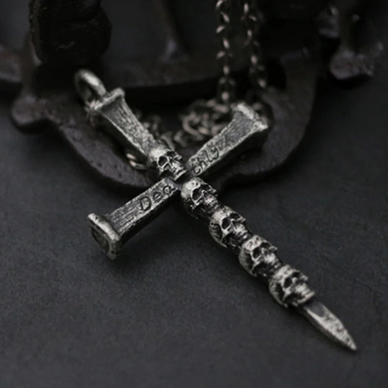 Men's Viking Titanium Steel Vintage Skull Cross Pendant Necklace Gothic Punk Jewelry Accessories