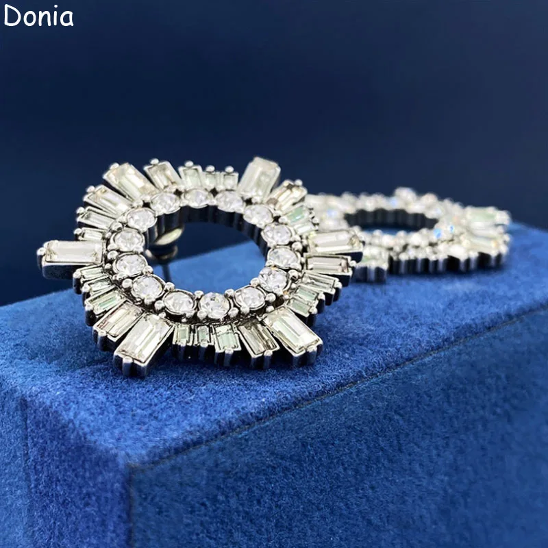 Donia Jewelry European and American Fashion Hollow Circle Titanium Steel Micro-Inlaid AAA Zircon Silver Needle Luxury Earrings