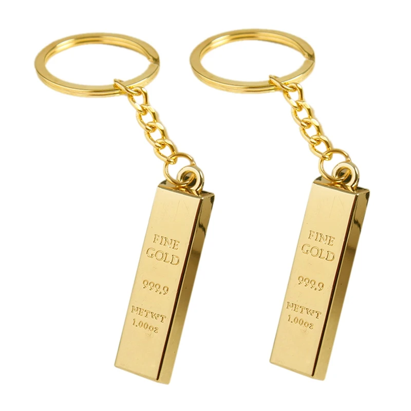 

HOT SALE 2X Faux 9999 Miniature Gold Tone Bar Pendant Key Chain Ring