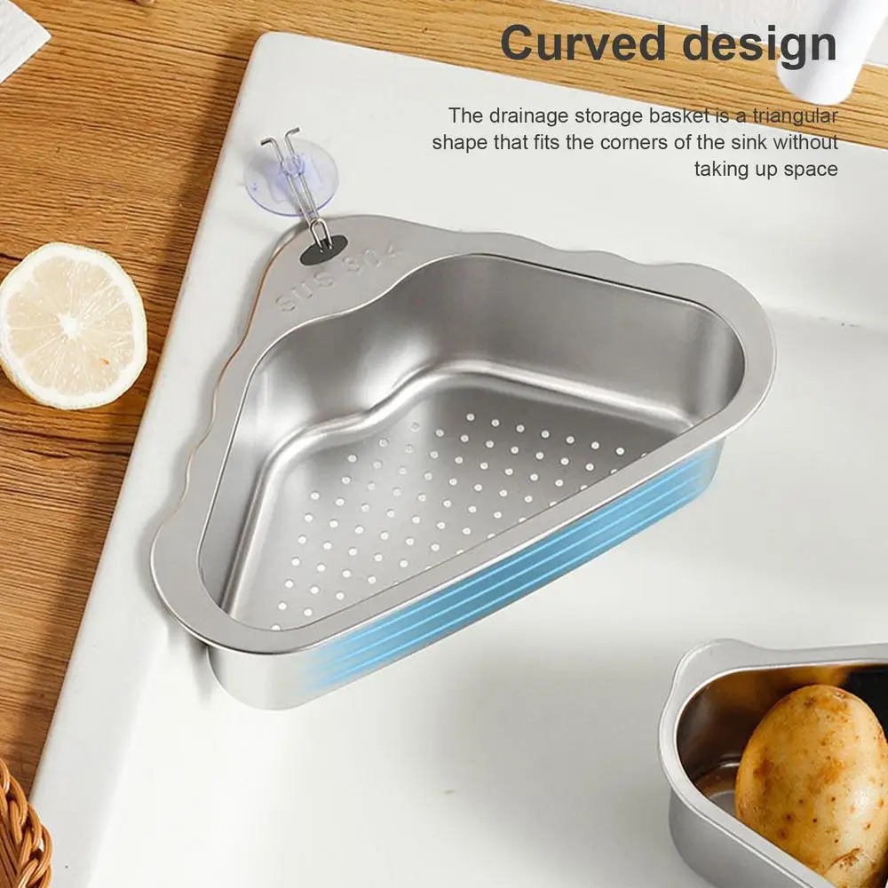 Description Picture 4 of itemSink Rack Corner Drain Drain Basket For Sink Triangle Design Sink Basket For Sink Food Strainer Stainless Steel For Fresh