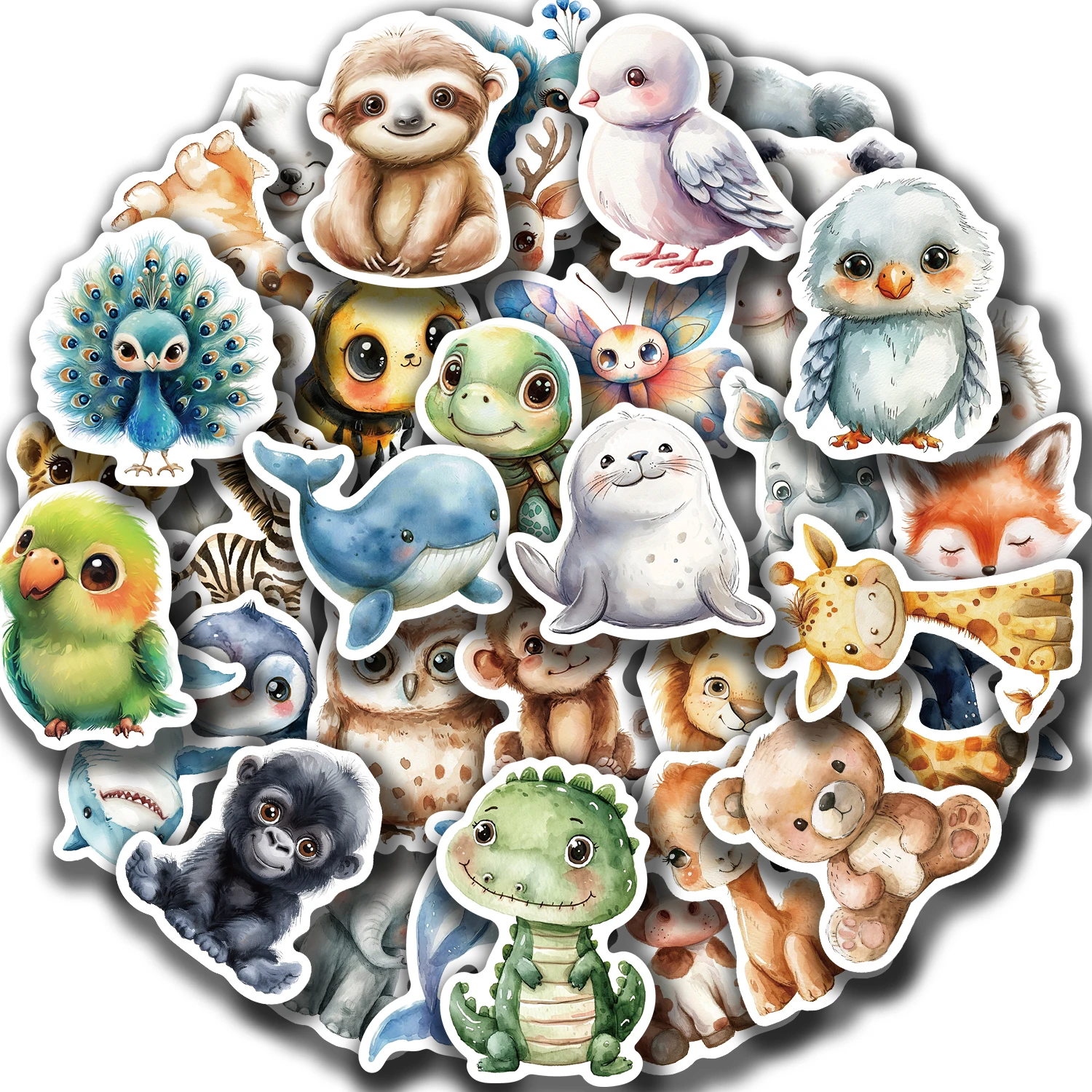50PCS Aquarell Tier Aufkleber Cartoon Nette Wasserdichte Aufkleber Kreative Trendy Notebook Kühlschrank Helm Auto Dekoration Spielzeug – Detail 11