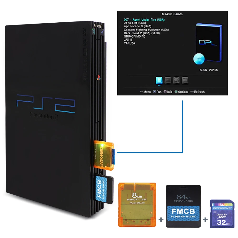 

MX4SIO SIO2SD SD Card Adapter for PS2 Game Consoles + V1.966 64MB FMCB OPL1.2.0 + 32MB/64MB/128MB Memory Game Card