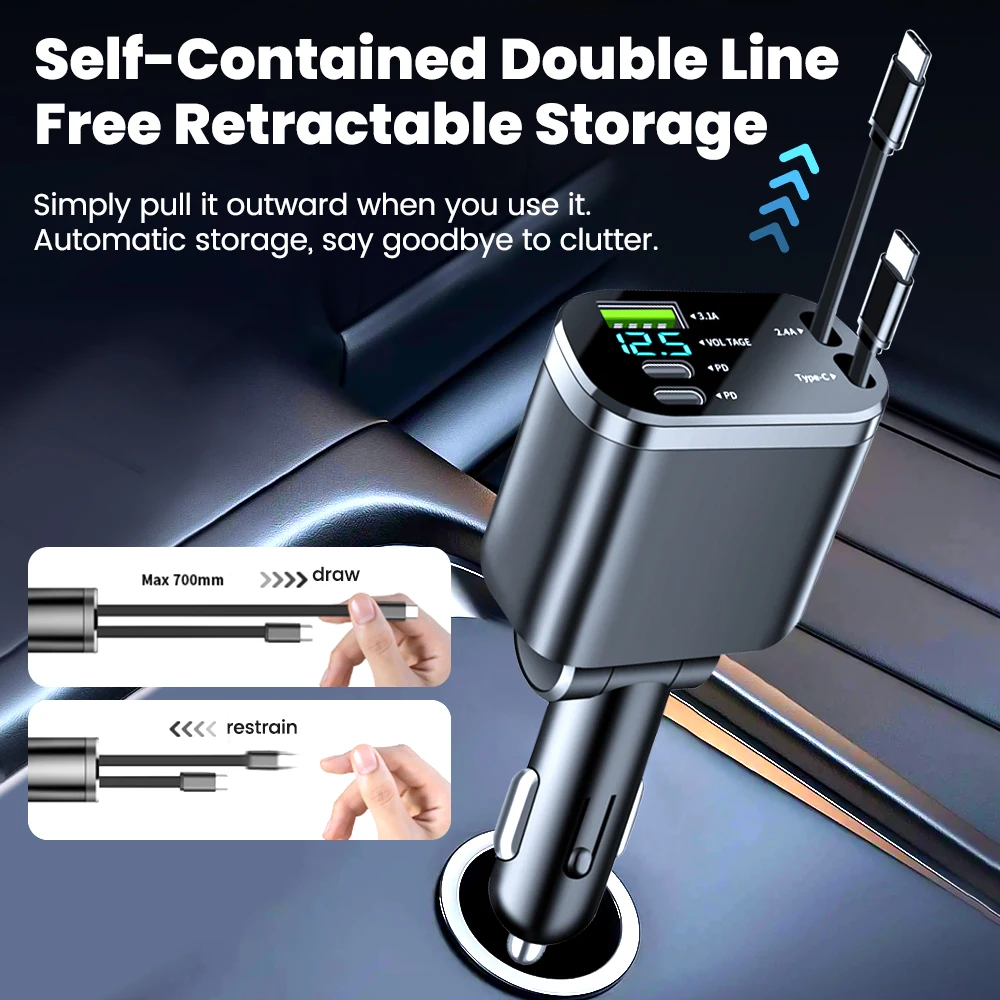 5 IN 1 Car Charger Adapter Fast Charging USB Type C Car Charger with Retractable Type C Cords For iPhone 16 15 14 13 12 Samsung BEST SELLERS 5 IN 1 Car Charger Adapter Fast Charging USB Type C Car Charger with Retractable Type C Cords For iPhone 16 15 14 13 12 Samsung BEST SELLERS