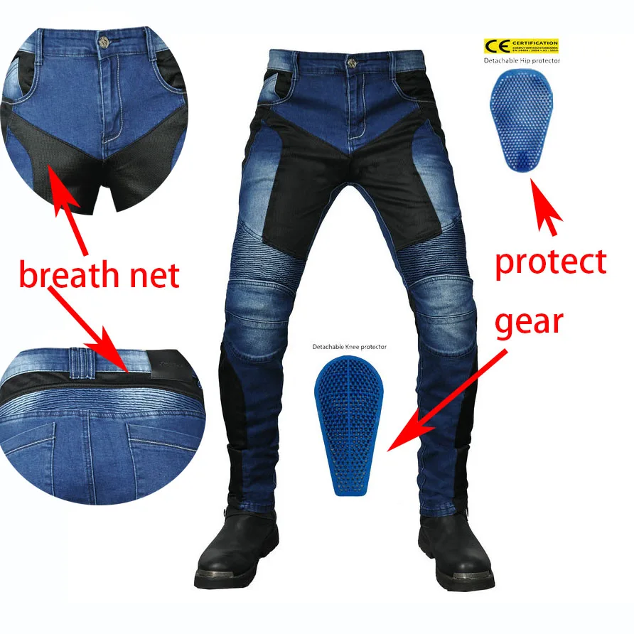 PK719 Upgrade Model Motorcycle Summer Riding Jeans With Breathable Net Knight CECertification Equipment Anti-fall Pants