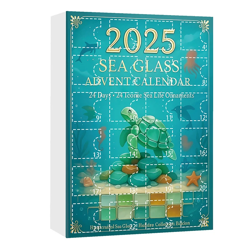 크리스마스 어드벤트 캘린더 시글라스 24개 해양 동물 펜던트 해양 생물 애호가 선물 서프라이즈 크리스마스 카운트다운 홈 데코