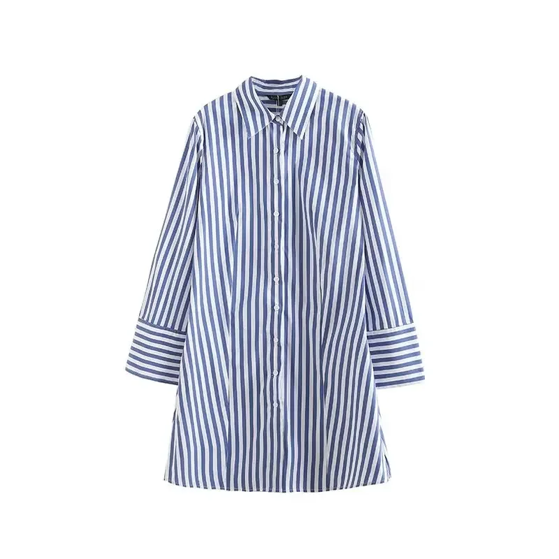 

Женское платье-рубашка в полоску, повседневное приталенное платье на пуговицах с длинными рукавами в стиле ретро, 2023