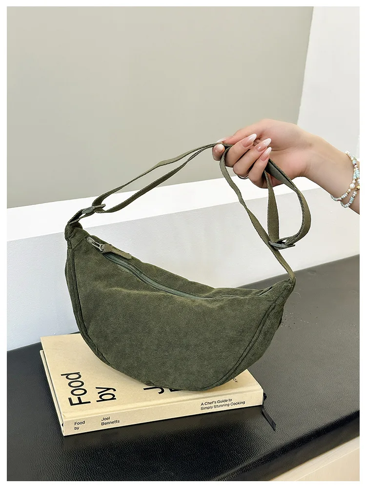 Sac bandoulière femme en velours côtelé – Style rétro, sac épaule décontracté et tendance