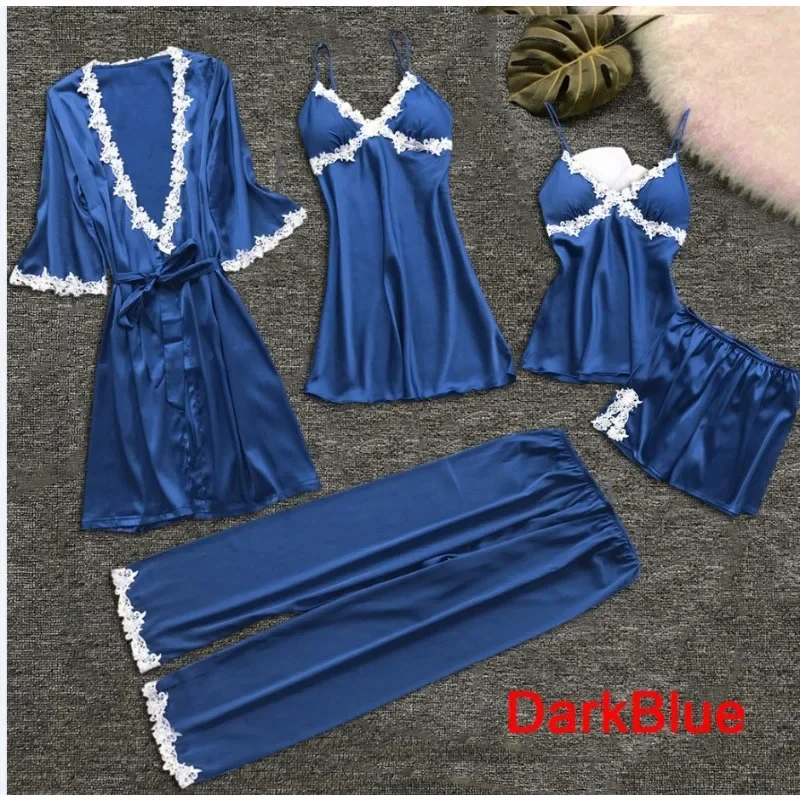 2024 European and American Sexy Five-Piece Pajamas Women's Summer Half Sleeve Bridal Gown plus Size Homewear Nightgown Bathrobe
