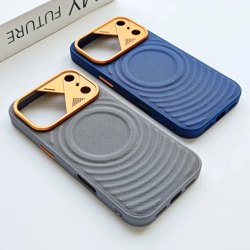 Luxury Wave PU Leather Magnetic Case with Magsafe Wireless Charging and Precise Camera Bumper Cover