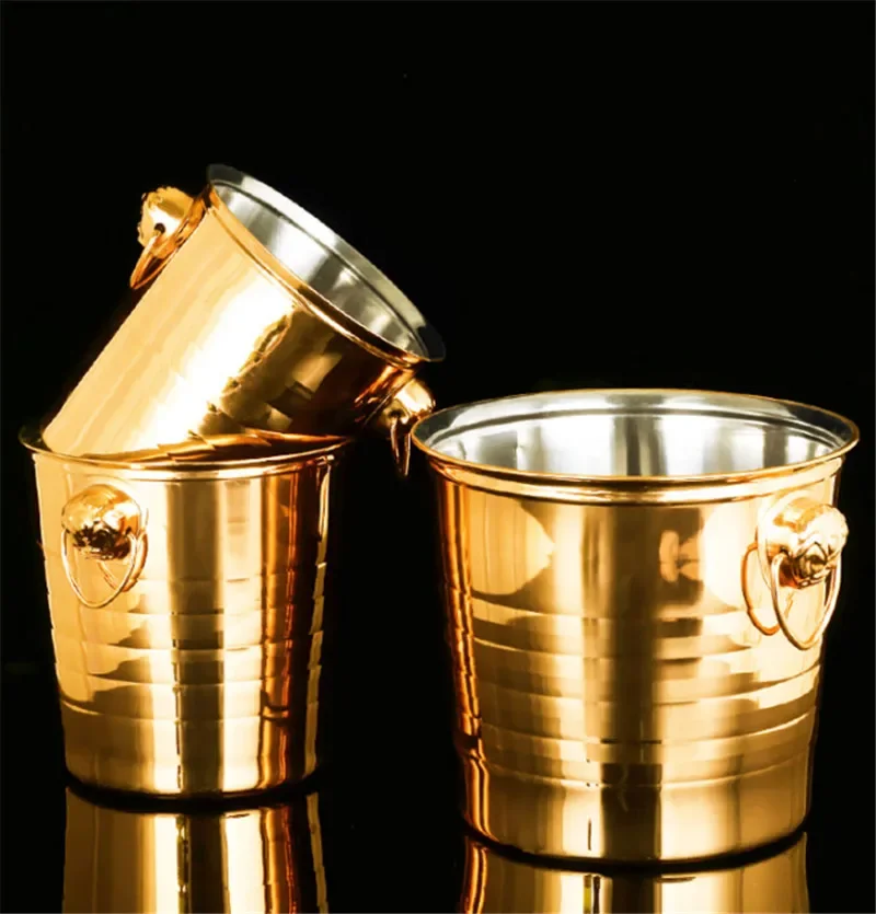 Gold Golden Thick Tiger Head Stainless Steel Ice Punch Bucket Wine Beer Cooler Champagne Cooler Party KTV double ear ice bucket