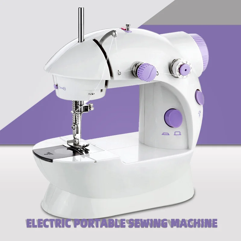 Máquina de coser portátil mini máquina de coser eléctrica para  principiantes, 12 puntadas integradas, 2 velocidades con pedal de pie, luz,  cajón de