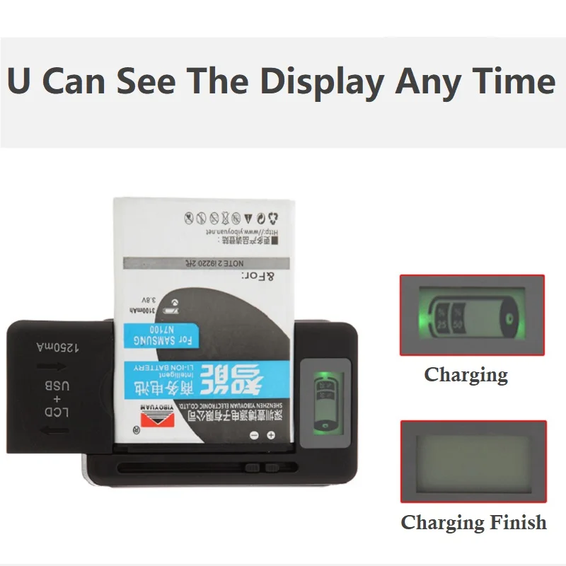 Universal Mobile Battery Charger EU US Plug LCD Indicator Screen USB-Port for Cell Phone Chargers Battery Charging