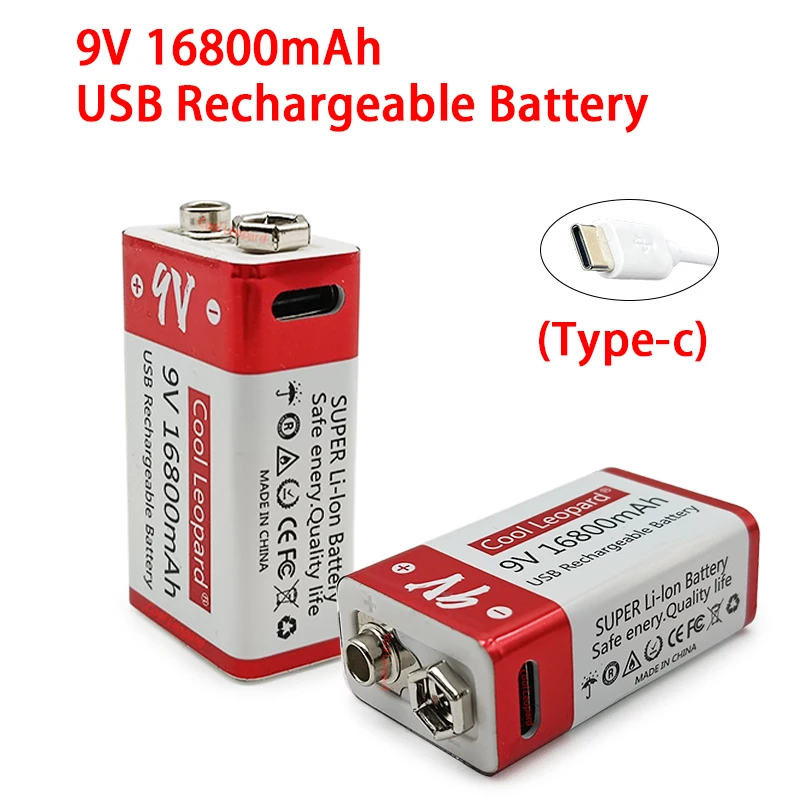 

2 PCS New 6F22 Micro USB 9V 16800mAh Rechargeable Lithium Ion Battery,for Toy Multimeter Microphone Remote Control KTV Battery