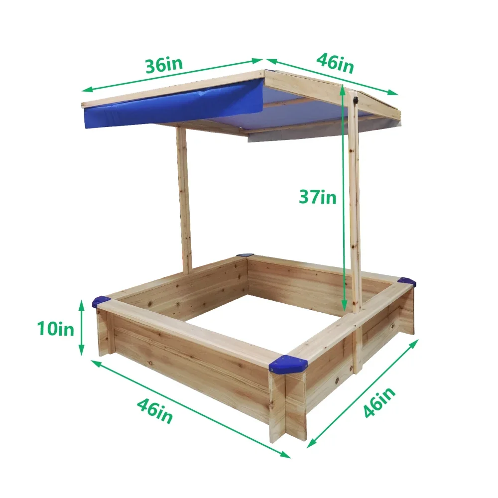 Children's Wooden Sandbox with Adjustable Canopy, Sandpit Covers Kids Wood Playset, Outdoor Backyard-Upgrade Retractable, Golden 4