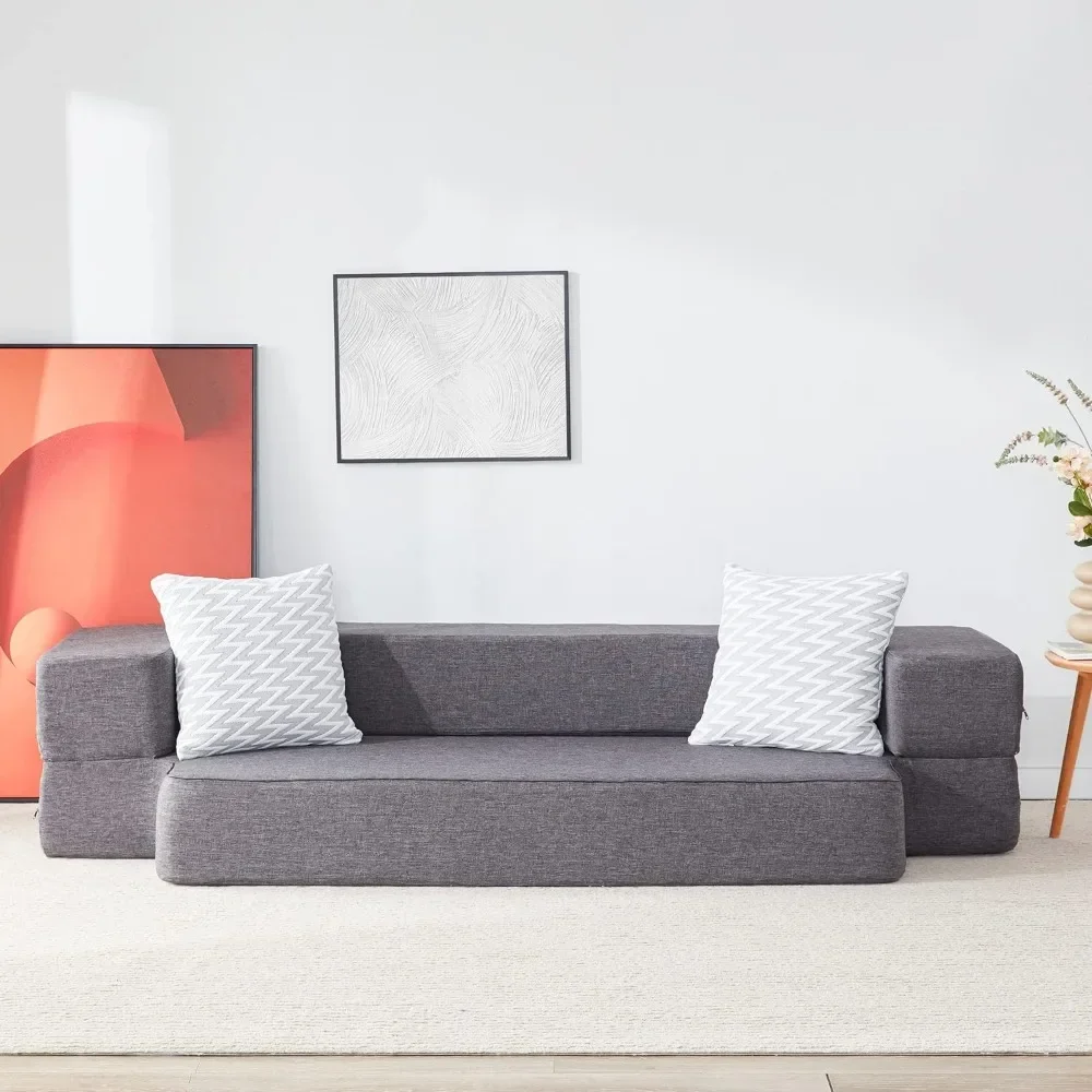 

Floor Sofa Bed, Fold Out Couch Bed with 2 Pillows & Washable Cover Convertible Sleeper Folding Sofa Bed Mattress ,Queen Size