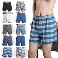 Men's Pure Cotton Boxer Shorts Underwear High Waist Big Underpants Casual Plaid Plus Size Aro Pants Pajama Bottoms at home M-3XL 1