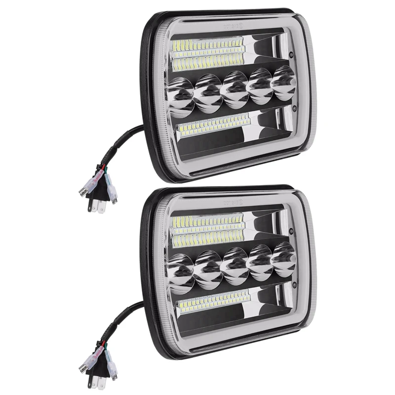 2X 5 X7Inch 7 X6Inch Led Headlight Hi-Lo Beam Halo Drl Per Jeep Cherokee Xj Wrangler Yj