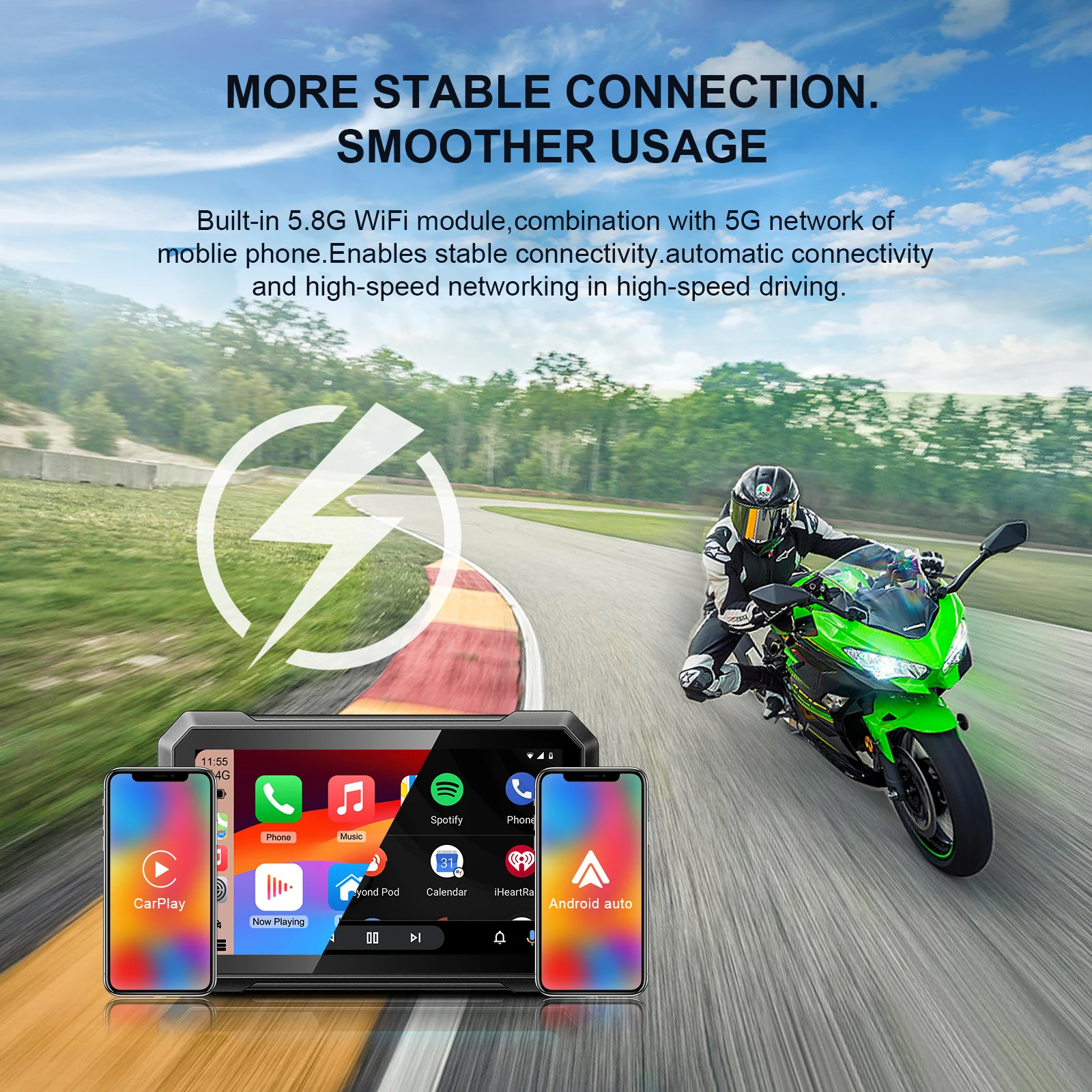 

7 Inch Motorcycle Navigator 1000nit IPS Touchscreen Support Wireless CarPlay Android Auto Dual Bluetooth Bulit-In Speaker