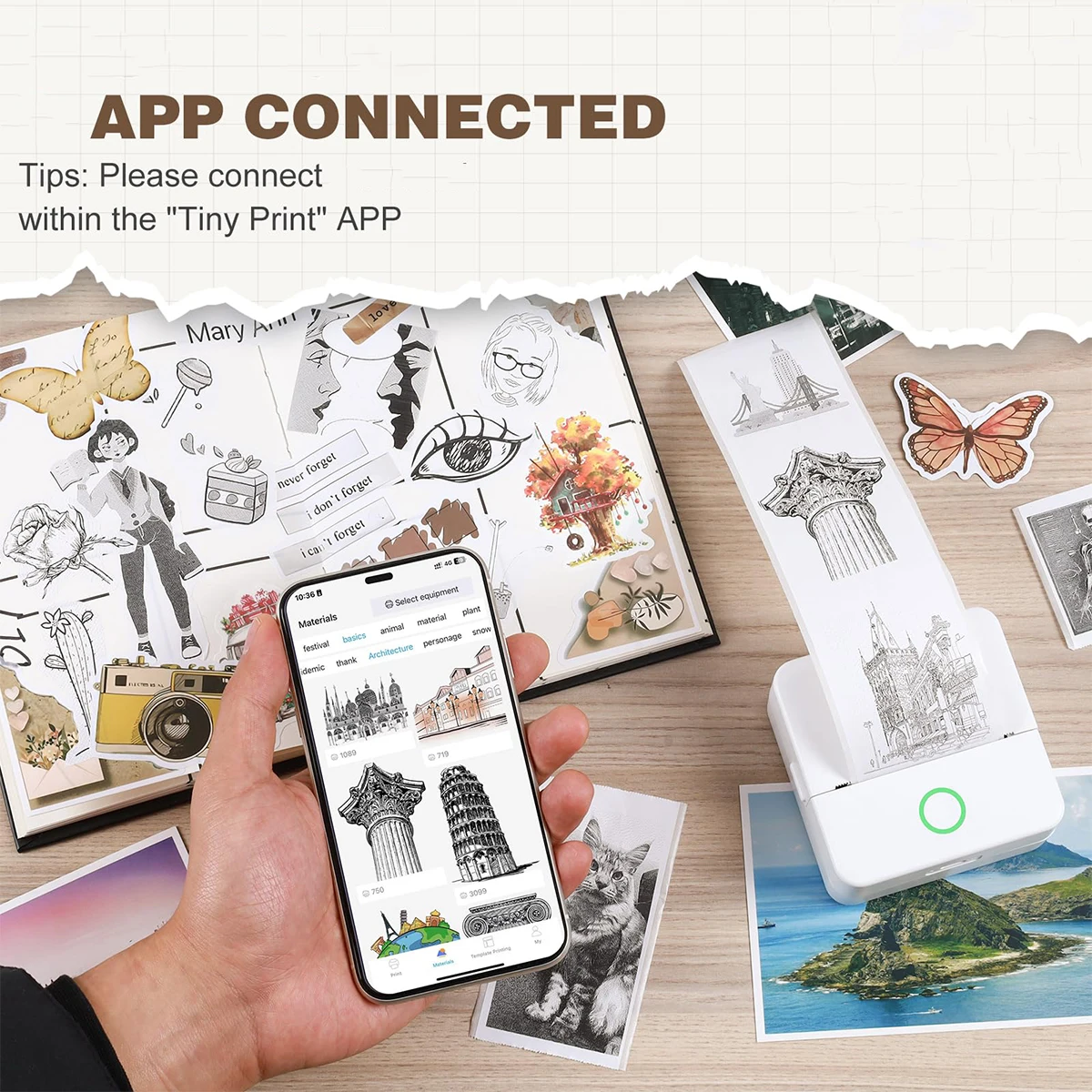 Portable Sticker Printer, Thermal Pocket-Style with APP Control & Multiple Templates (Standard Set: Printing Machine